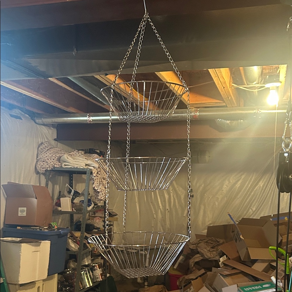Chrome 3-Tier Hanging Wire Fruit Basket Organizer - Silver